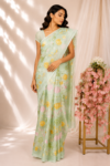 Pista Green Chanderi Saree with Multicoloured Banarasi Floral Jaal