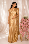 Orange Gold Banarasi Tissue Saree with Floral Zari Weave