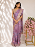 Dusty Rose Tussar Saree with Petite Point Floral Embroidery