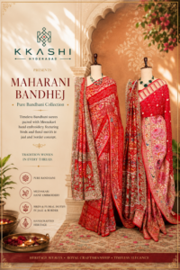 Rai Dhana Bandhani Saree with Embroidered Dupatta | KKASHI