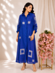 Blue Chanderi Top with Pleated Sleeves