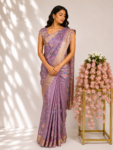 Dusty Rose Tussar Saree with Petite Point Floral Jaal Embroidery