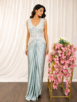 Ice Blue Satin Drape Skirt with Pearl & Cutdana Embellished Top