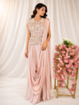 Powder Pink Falling Silk Saree with Embellished Organza Jacket