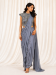 Grey Dhoti Pants with Embellished Top & Side Drape