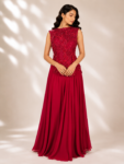 Red Indo-Western with Embellished Top & Georgette Flared Pants