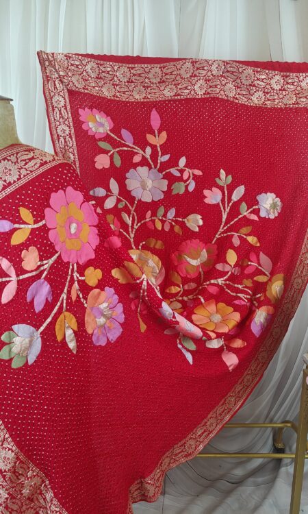 Red silk bandhani dupatta