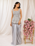 Grey Shimmer Drape Skirt with Embellished Statement Top