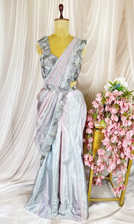 Ice Blue, Peach & Lavender Crush Tissue Drape Ensemble