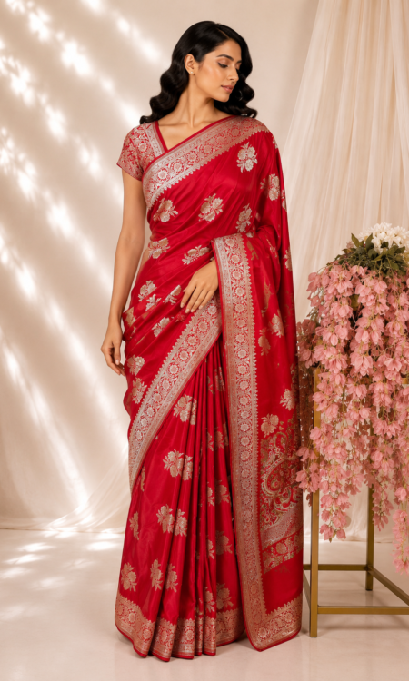 Red Banarasi Satin Silk Saree