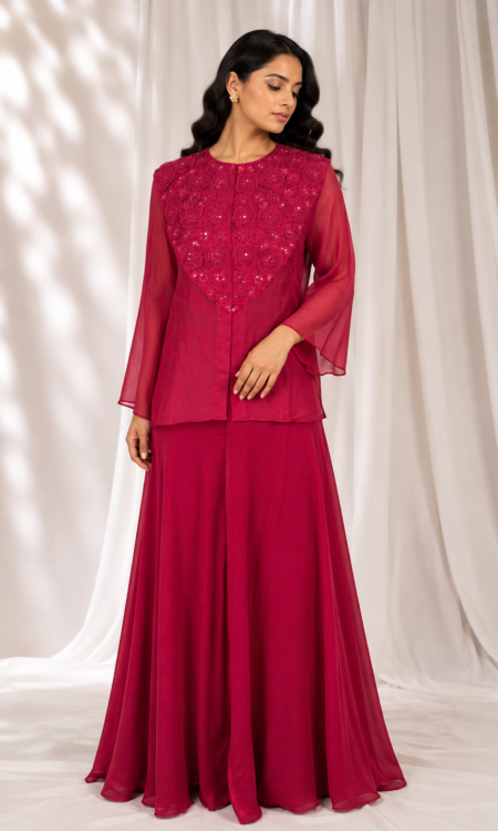 Red Cord Set with Flared Pants