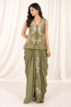 Olive Paisley Embroidered Draped Co-ord Set