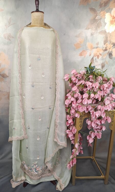 Pistachio - green unstitched organza suit