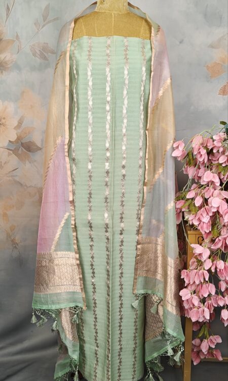 Pastel Mint Green with soft blush pink and champagne-gold accents, creating a fresh, elegant pastel palette.