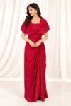 Red One-Piece Set with Organza Cape