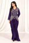Dark Purple Embroidered Work Jacket Ensemble