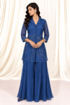 Blue Embellished Organza Co-Ord Set with Satin Flared Pants