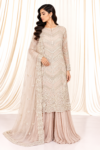Pastel Baby Pink Organza suit with net work duppatta