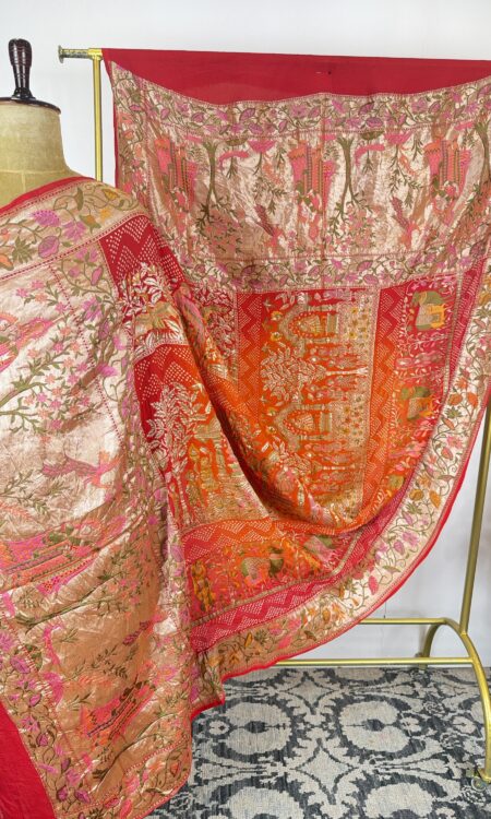 Red to Orange Radha Krishna Rasleela Bandhani Dupatta