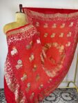 Red to Orange Radha Krishna Bandhani Dupatta with Meenakari & Gold Zari