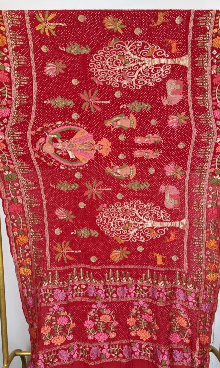 Red Bandhani Georgette Dupatta with Shrinath Ji