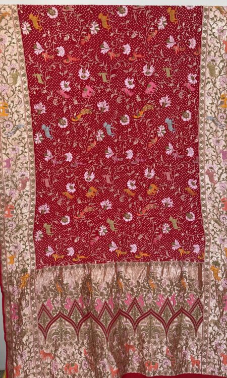 Red Bandhani Georgette Dupatta with Animal Motifs
