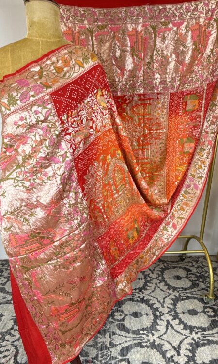 Red to Orange Radha Krishna Rasleela Bandhani Dupatta