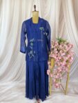 Royal Blue Crushed Falling Silk Co-Ord Set with Organza Jacket