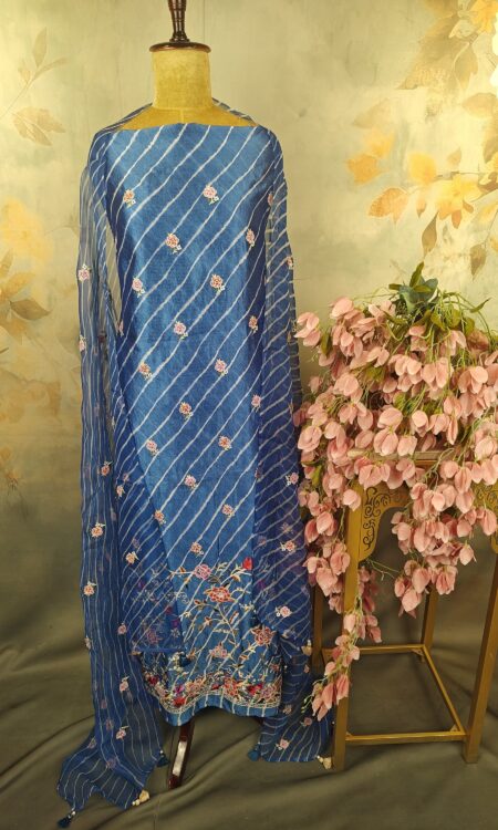 A sophisticated royal blue silk unstitched suit