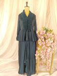 Teal Blue Crushed Peplum Top with Drape Skirt