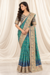Blue to Navy Bandhani Pre-Draped Saree with Pearl Blouse 1 b3a2fca3-b214-43aa-b8f4-eee5342f49c9