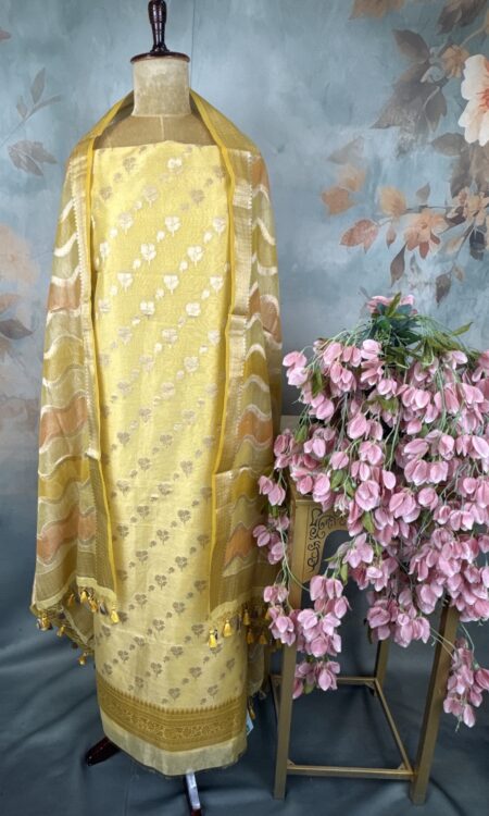 Lemon Yellow / Soft Marigold Yellow — a luminous warm yellow with a subtle golden sheen from the tissue weave.
