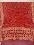 Red Rai Dana Bandhani Dupatta with Floral Gold Zari Work