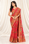 Red Bandhani Saree with Blue-Green Floral Meenakari Weaving 1 be10c34a-cd75-42ec-b443-bc6f32b027bc