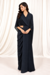 Black Crushed Cape-Style Top with Drape Pants