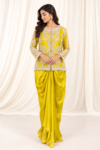 Marigold Yellow color indo-western drape skirt with jacket