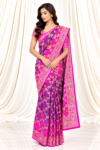 Pink to Jamun Bandhani Saree with Floral & Bird Motifs