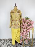 Yellow Embroidered Top with Pearl & Sequin Drape Skirt