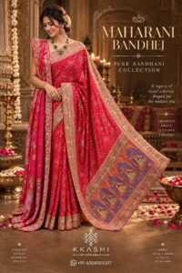 Rai Dhana Bandhani Saree with Embroidered Dupatta | KKASHI