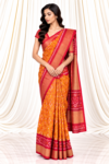 Yellow Single Ikkat Saree with Red Contrast Border & Gold Zari