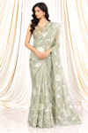 Pastel Green Organza Saree with Floral CONCEPT Cutwork