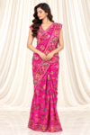 Pink Bandhani Georgette Saree with Floral & Elephant Motifs