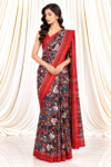 Dark Navy Blue Double Ikkat Saree with Bird & Animal Motifs
