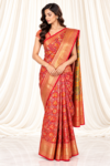 Red Patola-Inspired Saree with Traditional Gold Zari Border