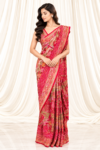 Red Bandhani Saree with Rajwada Meenakari & Gold Zari
