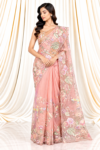 Baby Pink Organza Saree with Floral, Bird & All-Over Cutwork 1 839f118b-d2bb-402c-8e19-a4a97d8b6e8a