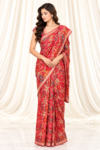 Red Bandhani Georgette Saree with Jungle Concept & Meenakari