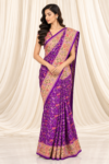 Purple Bandhani Saree with Floral & Bird Motifs in Meenakari