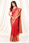 Red Kanchi Silk Saree with Floral & Bird Motif Gold Zari Border