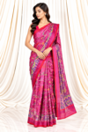 Pink Single Ikkat Tissue Saree with Floral, Bird & Animal Motifs